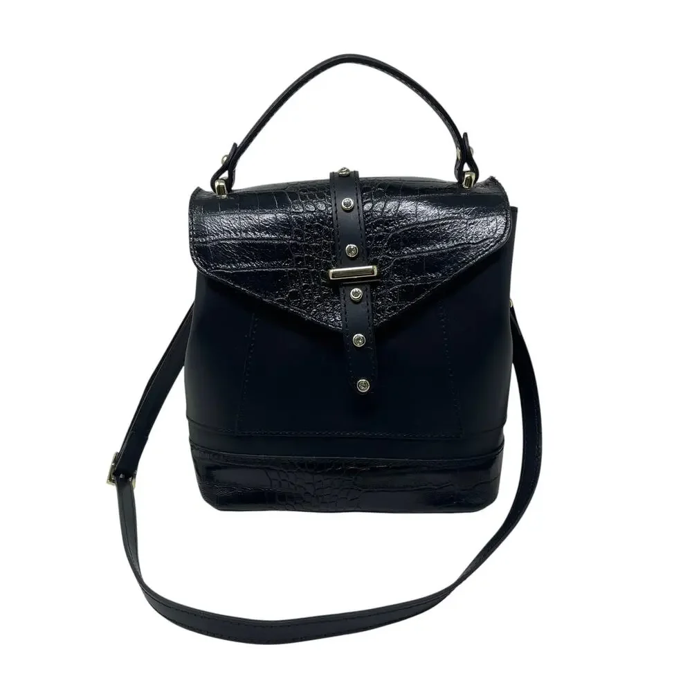 House of Harlow 1960 Black Leather Crystal Stud Backpack Shoulder Top Handle Bag